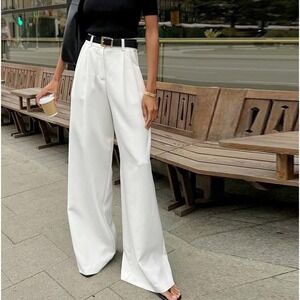 Commense Women's Solid Wide Leg‎ Pants Without Belt M
